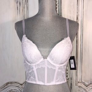 NWT Frederick’s of Hollywood Aislinn White Lace Padded Long Line Shaping Bra S/L